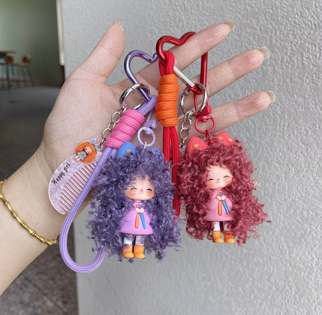 Cute Curly Hair Girl Bag Charm