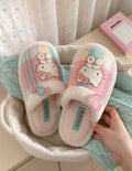 Hello Kitty Plaid Plush Winter Slippers