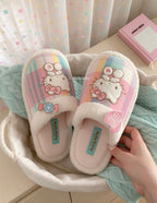 Hello Kitty Plaid Plush Winter Slippers