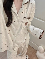 Beige Cute Bear Fleeced Pyjama