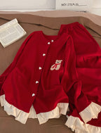 Red Teddy Bear Ruffled Fleece Pajama ♥️