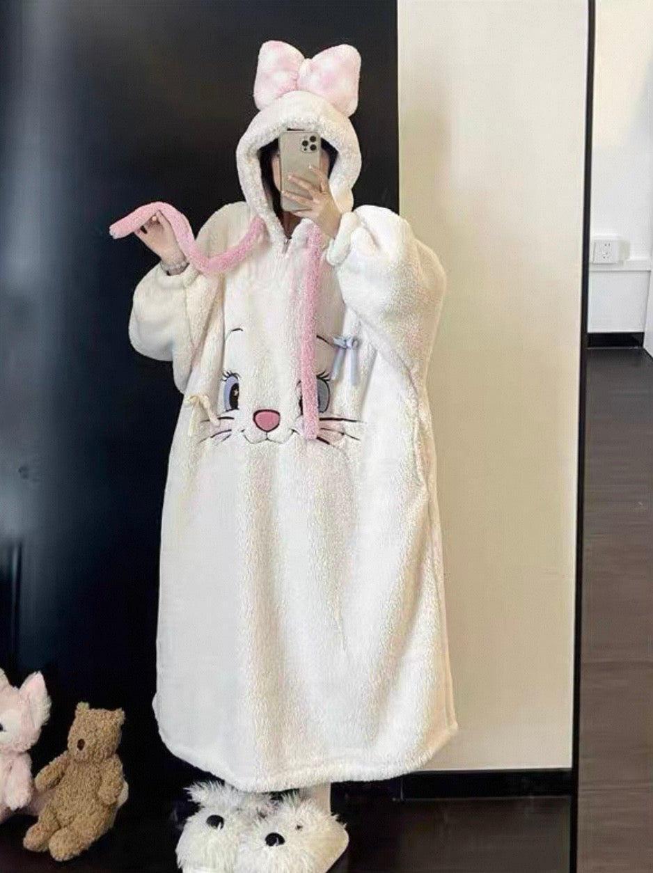 Marie Long Fluffy Fleece Hooded Nightgown / Dress 🎀