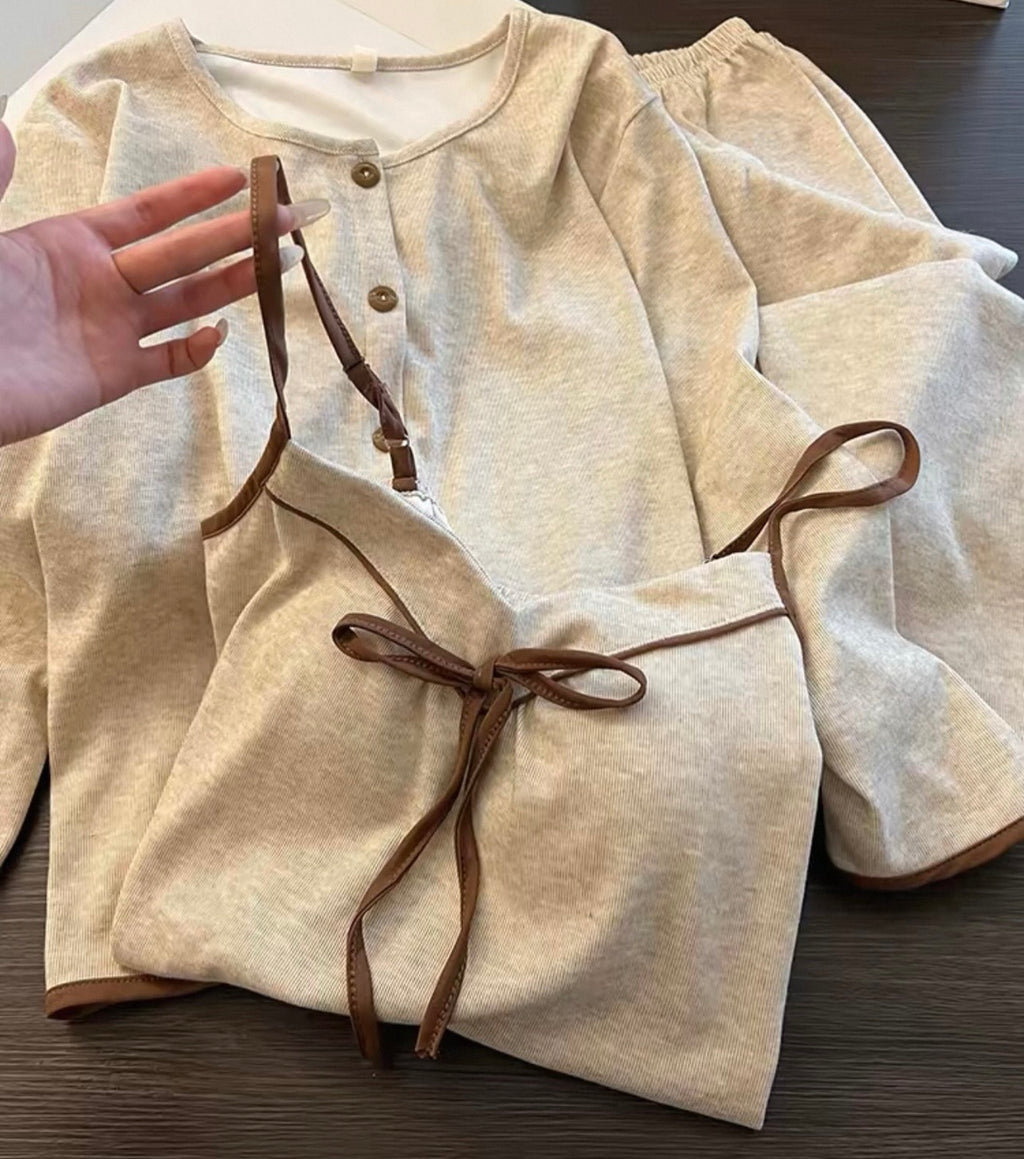 Beige Ribbed 3-Piece Set