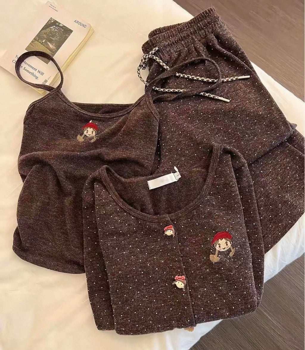 3-Piece Polka Dot Loungewear Set
