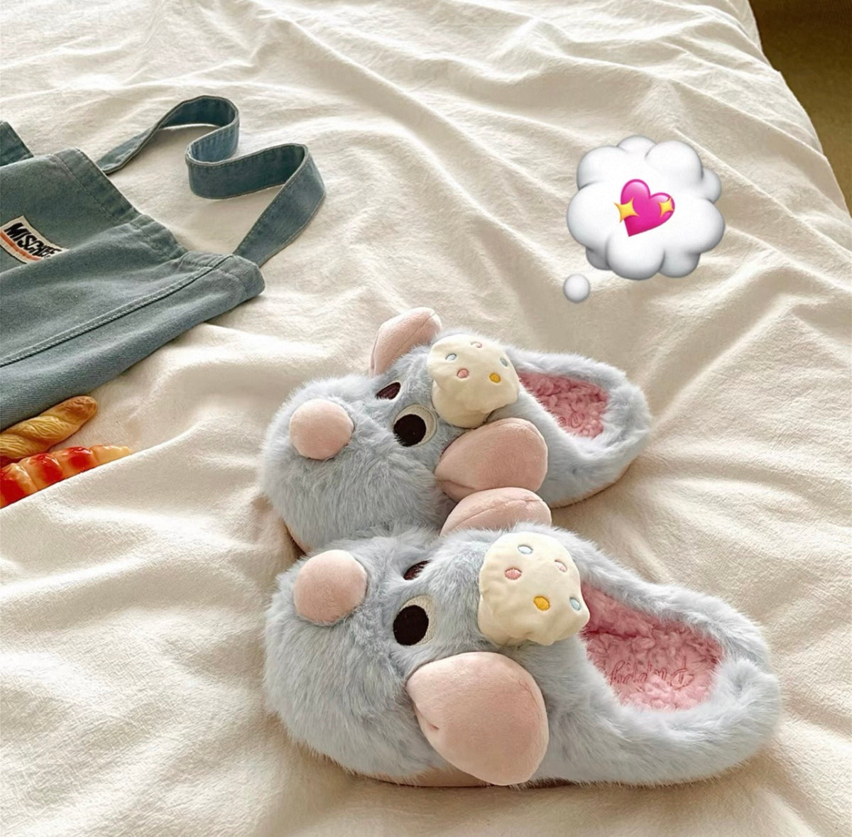 Fluffy Mouse & Cookie Winter Slippers