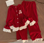 Red Teddy Bear Ruffled Fleece Pajama ♥️