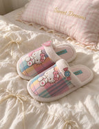Hello Kitty Plaid Plush Winter Slippers