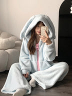 Fluffy Bunny Ears Fleece Zip-Up Pajama