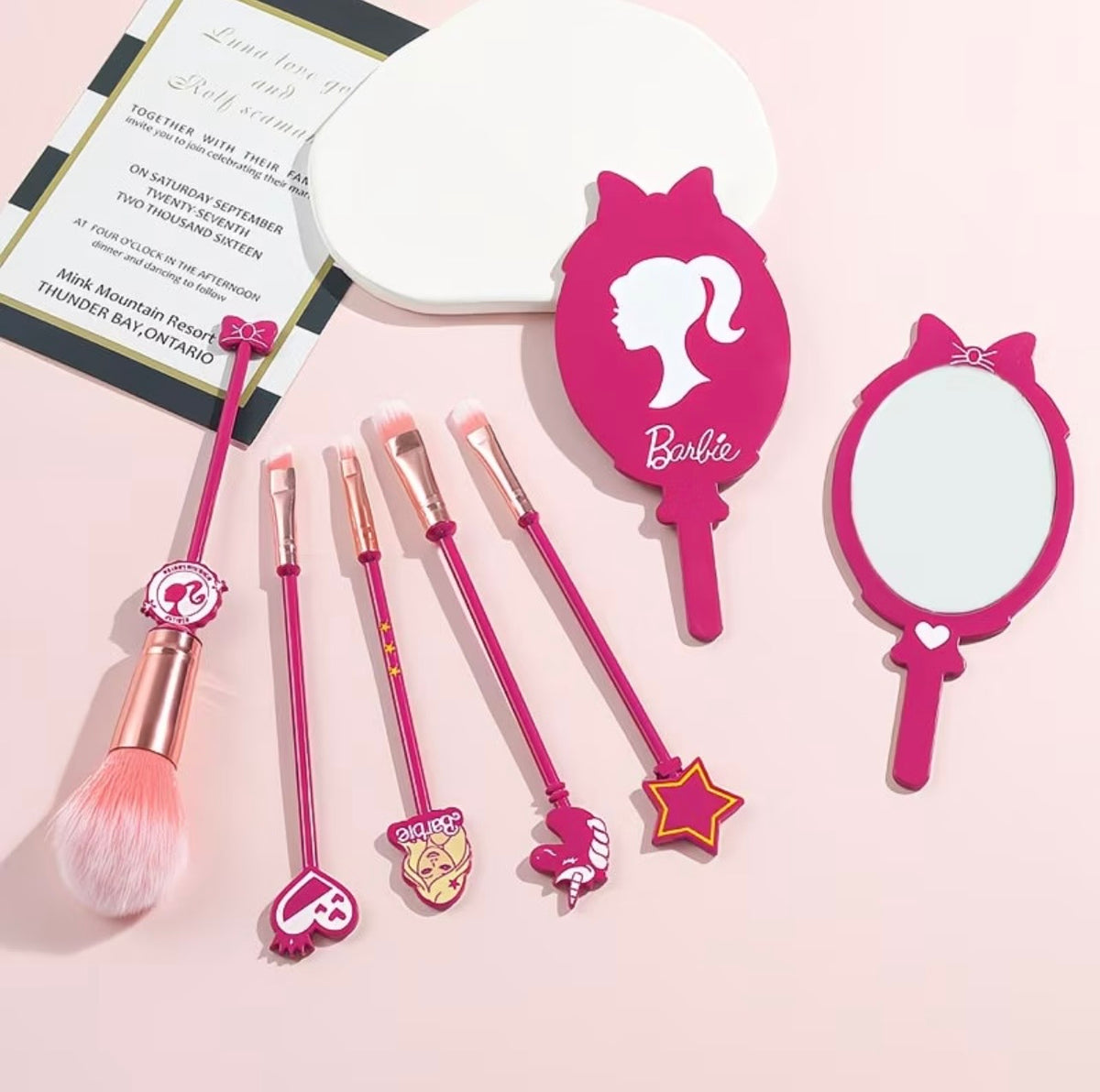 Barbie Pink Makeup Brush & Hand Mirror 🩷