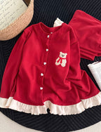 Red Teddy Bear Ruffled Fleece Pajama ♥️