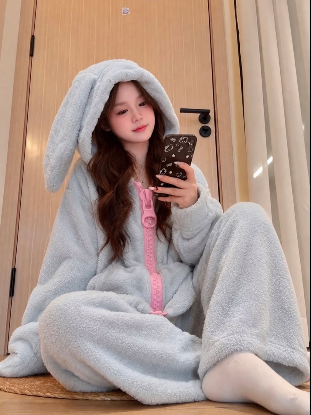 Fluffy Bunny Ears Fleece Zip-Up Pajama