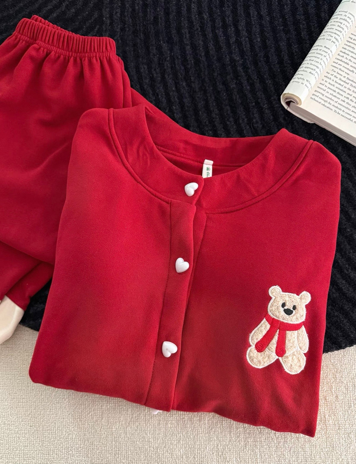 Red Teddy Bear Ruffled Fleece Pajama ♥️